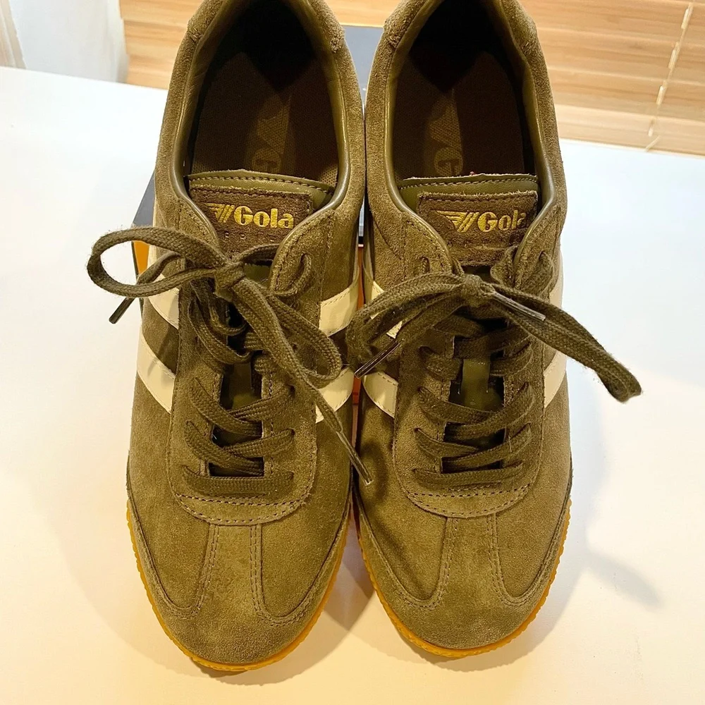Gola Elan Suede Olive White Sneakers 41 Womens 9.5/10 Mens 8/8.5 - Picture 6 of 6